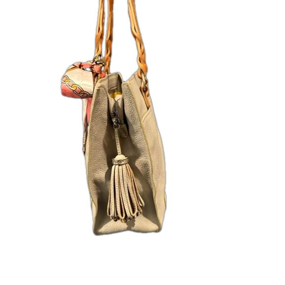 Brighton Floral Embossed Leather Handbag in Gray with Twilly - Picture 5 of 13